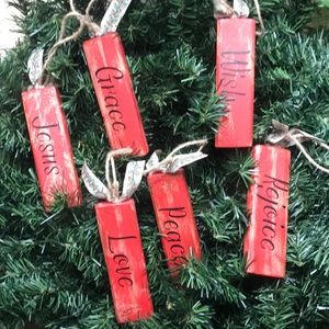 Set Of 6 Wood Holiday Ornaments
